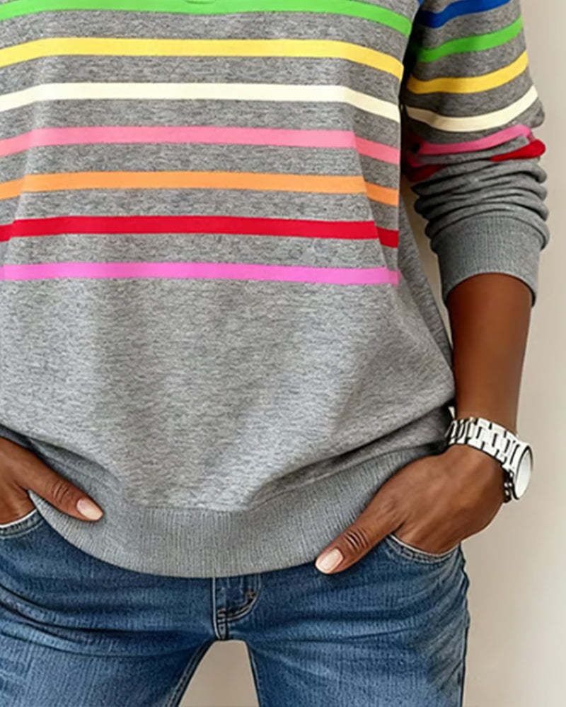 Mode Half-Zip Sweatshirt with Bold Rainbow Stripes
