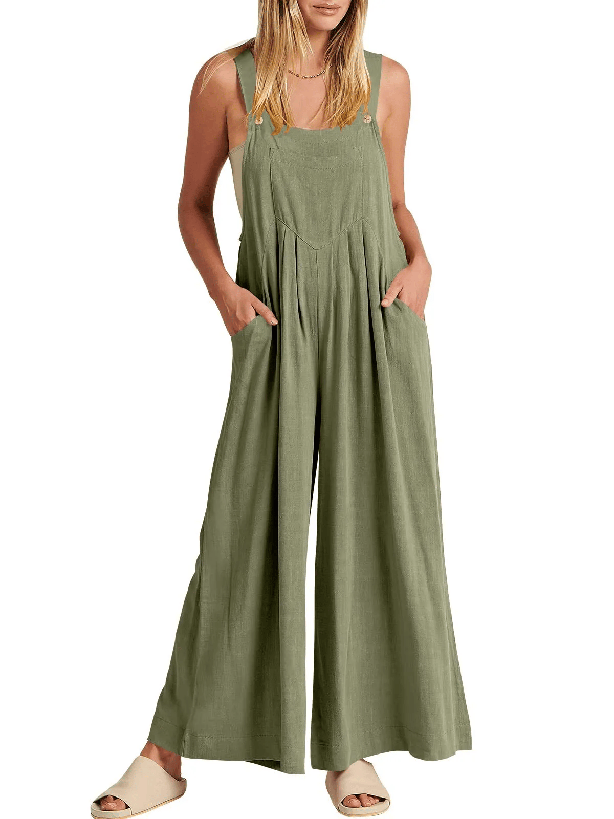 ✨Sleeveless Wide Leg Jumpsuit with Pockets
