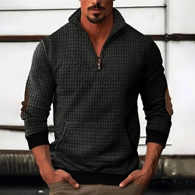 Men's Waffle Sweatshirt Sweatshirt Quarter Zip Sweatshirt