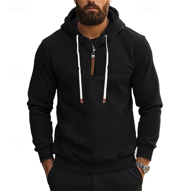 Men's Sweatshirt Quarter Zip Sweatshirt Apricot Drawstring Sports 