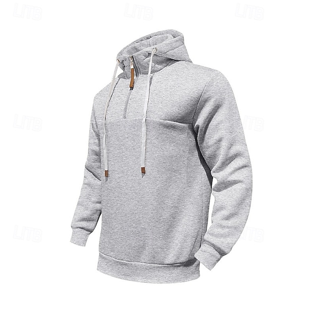 Men's Sweatshirt Quarter Zip Sweatshirt Apricot Drawstring Sports 