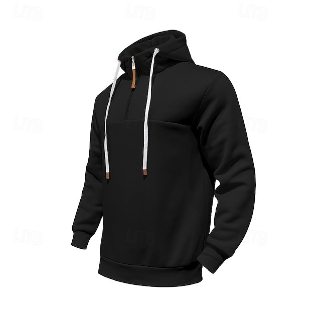 Men's Sweatshirt Quarter Zip Sweatshirt Apricot Drawstring Sports 