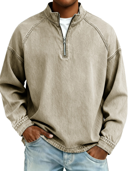 50% Off Today! - Men's Retro Fashion Distressed Raglan Sleeve Stand Collar Long-Sleeve Top