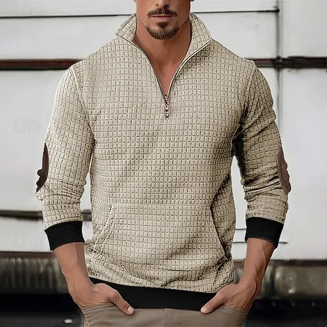 Men's Waffle Sweatshirt Sweatshirt Quarter Zip Sweatshirt
