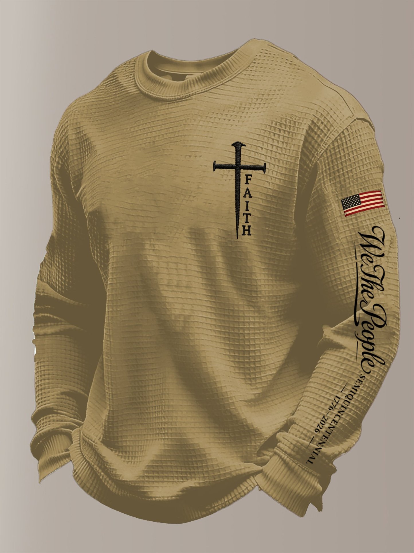 Men's 250th America Anniversary Casual Printed Waffle Fabric Long-Sleeved T-Shirt