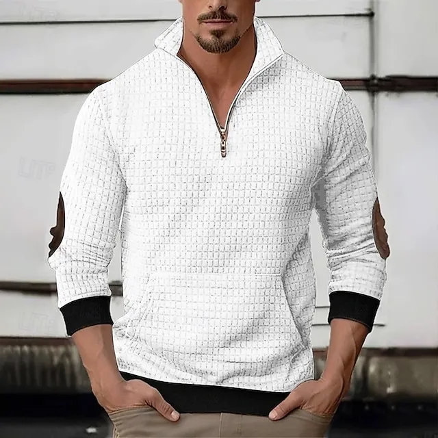 Men's Waffle Sweatshirt Sweatshirt Quarter Zip Sweatshirt