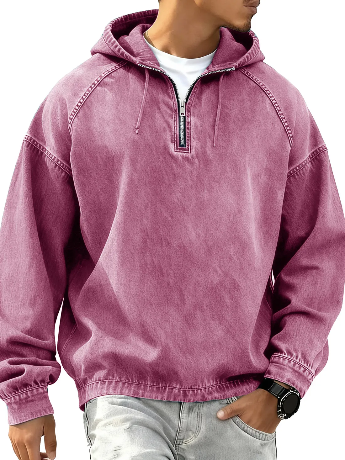Men's Retro Fashion Distressed Raglan Long-Sleeve Hoodie
