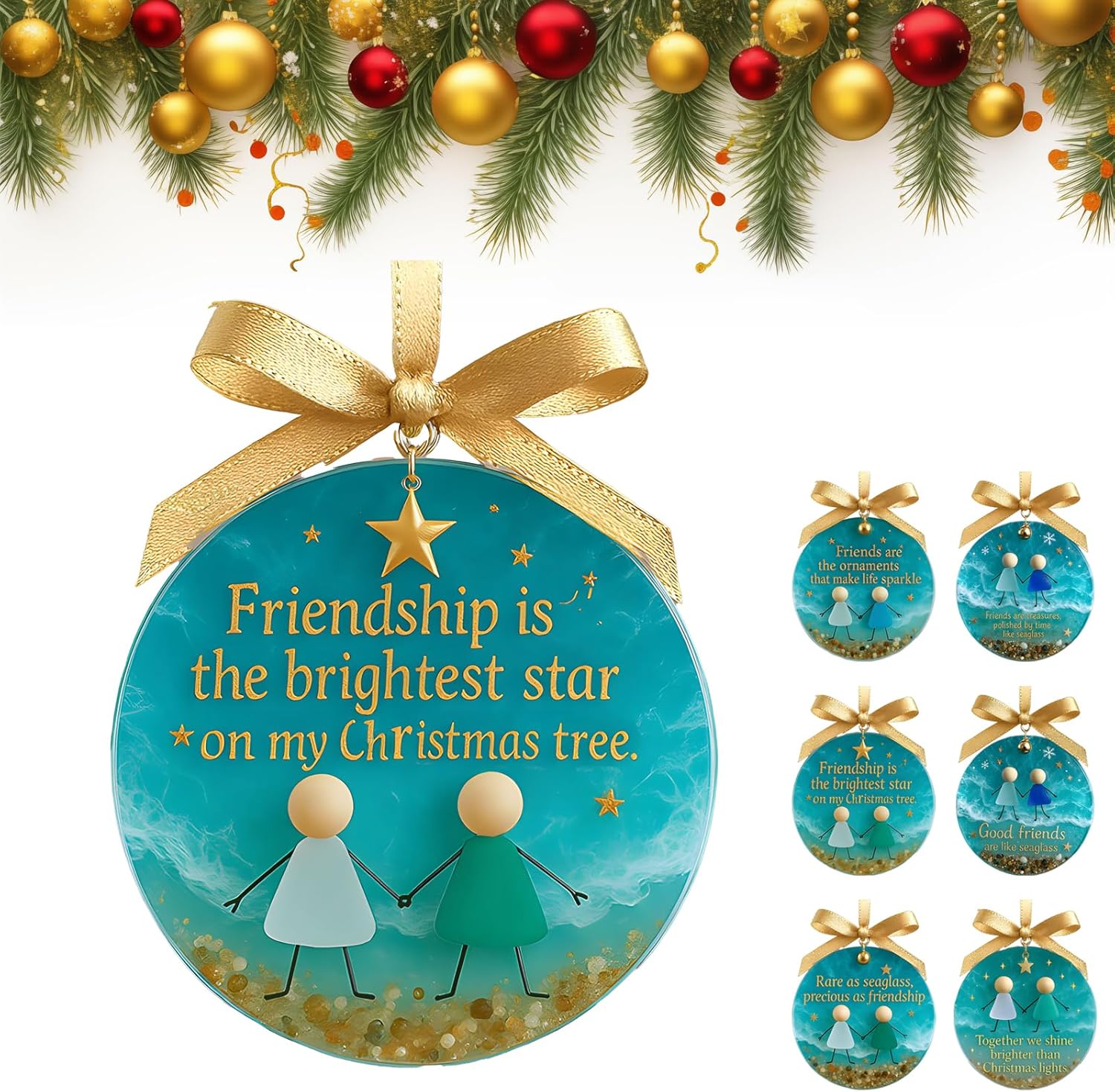 Friendship Sea Glass Christmas Ornament, Ocean Style Timeless Friendsh