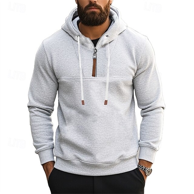 Men's Sweatshirt Quarter Zip Sweatshirt Apricot Drawstring Sports 