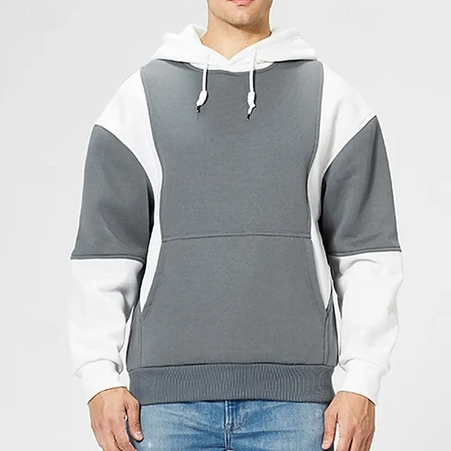 Men's Hoodie Gray Hooded  Outdoor Daily Holiday Streetwear Basic Casual Spring 