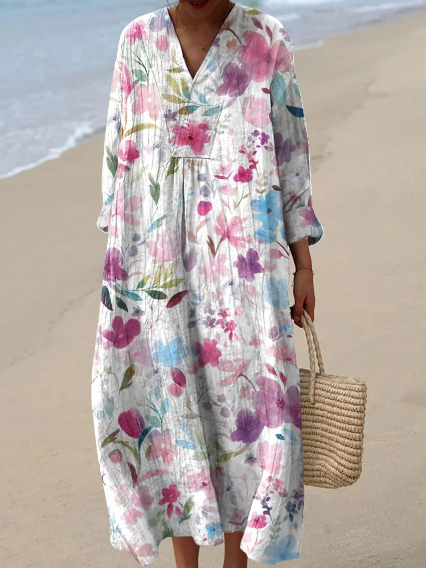 Women's Vintage Lovely Floral Art Print Cotton Dress