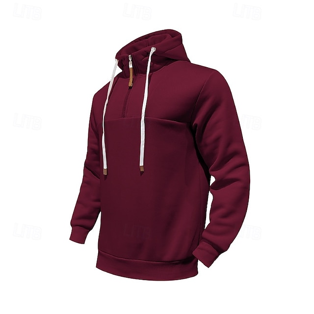 Men's Sweatshirt Quarter Zip Sweatshirt Apricot Drawstring Sports 