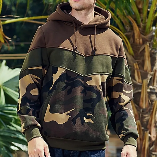 Men's Hoodie Army Patchwork Pocket Sports Fall Clothing 
