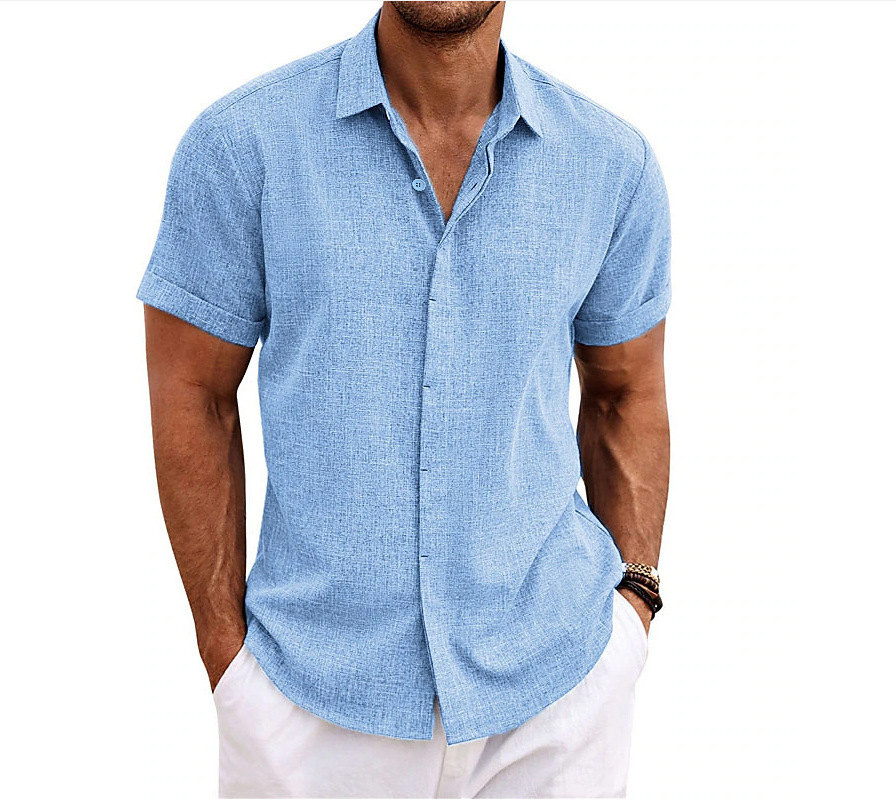 Men's Cotton and Linen Pullover Shirt Button-Down Everyday Hawaiian Sh