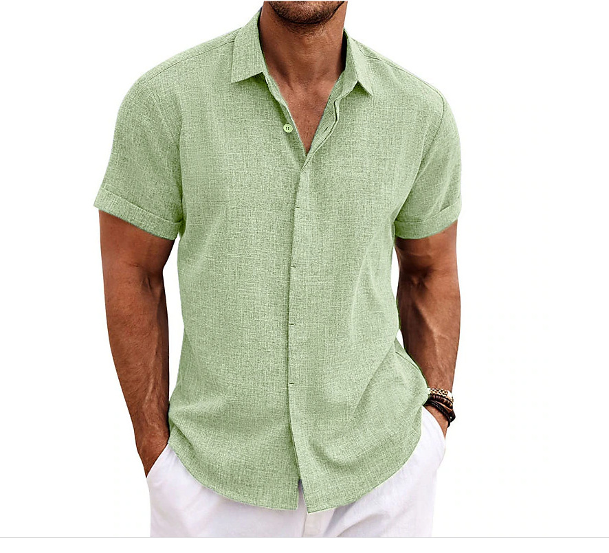 Men's Cotton and Linen Pullover Shirt Button-Down Everyday Hawaiian Sh