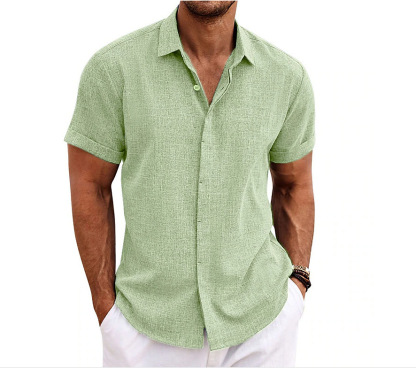 Men's Cotton and Linen Pullover Shirt Button-Down Everyday Hawaiian Short Sleeve Shirt