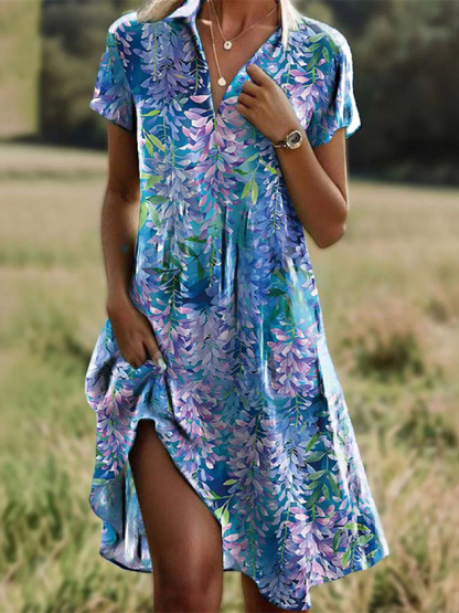 Casual Ditsy Floral Polo Collar Dress