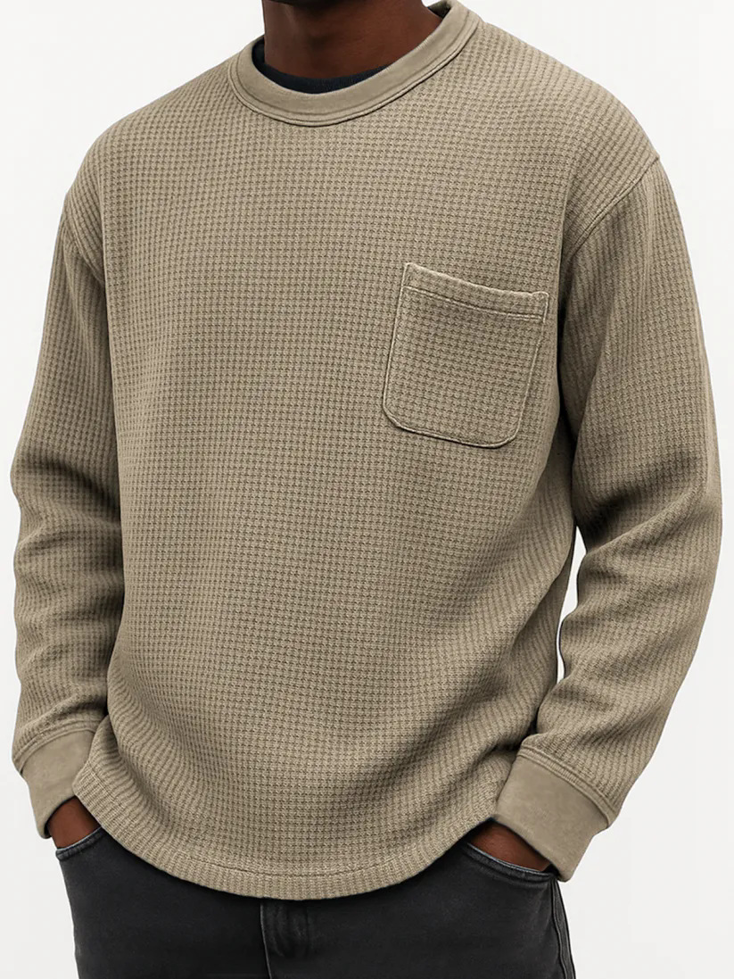 Men's simple round-neck casual loose long-sleeved T-shirt