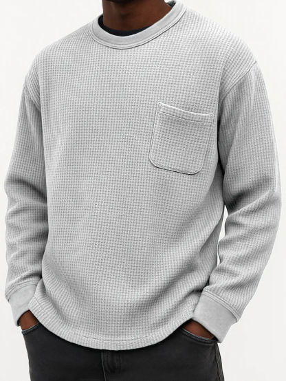 Men's simple round-neck casual loose long-sleeved T-shirt