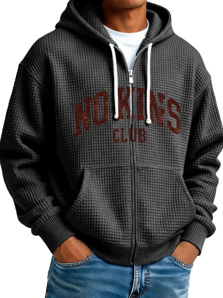  Letter-printed Waffle Fabric Pockets Long-sleeved Hoodie