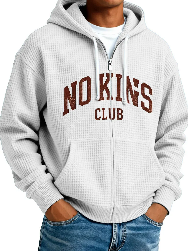  Letter-printed Waffle Fabric Pockets Long-sleeved Hoodie