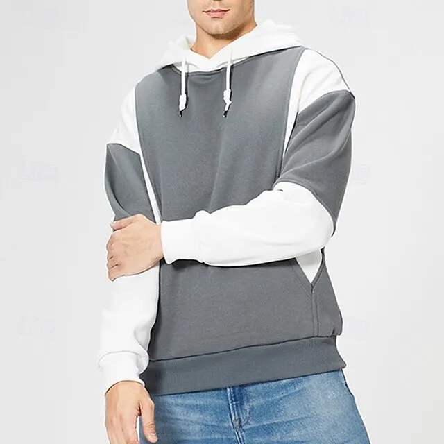 Men's Hoodie Gray Hooded  Outdoor Daily Holiday Streetwear Basic Casual Spring 