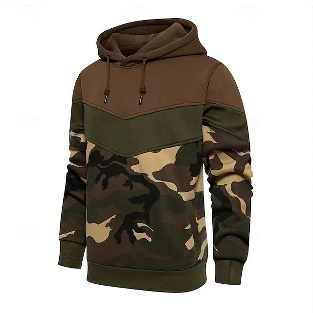 Men's Hoodie Army Patchwork Pocket Sports Fall Clothing 