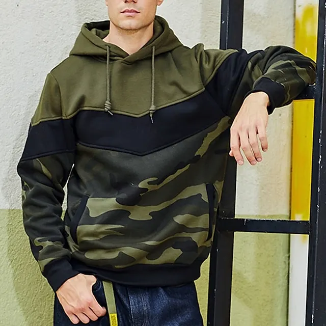 Men's Hoodie Army Patchwork Pocket Sports Fall Clothing 