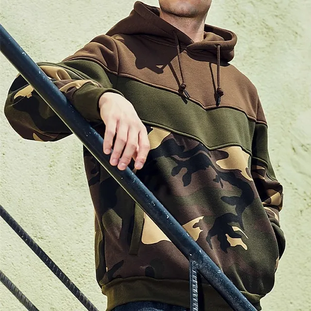 Men's Hoodie Army Patchwork Pocket Sports Fall Clothing 