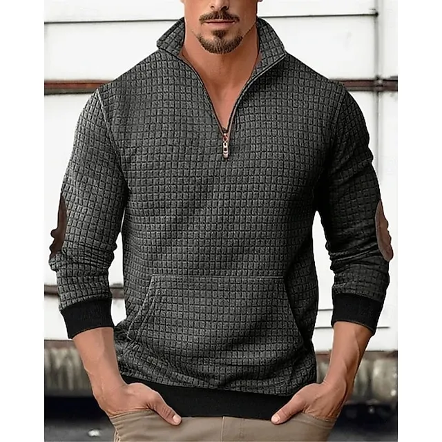 Men's Waffle Sweatshirt Sweatshirt Quarter Zip Sweatshirt