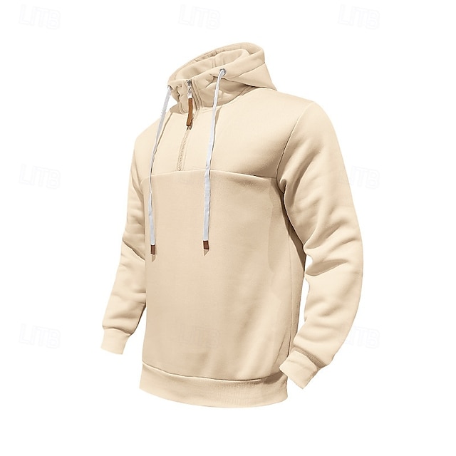 Men's Sweatshirt Quarter Zip Sweatshirt Apricot Drawstring Sports 