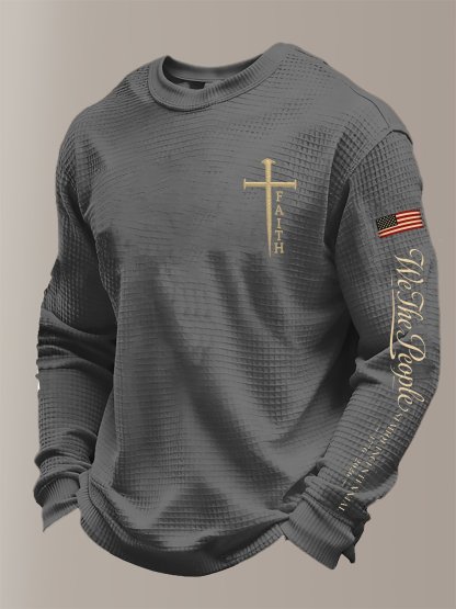 Men's 250th America Anniversary Casual Printed Waffle Fabric Long-Sleeved T-Shirt