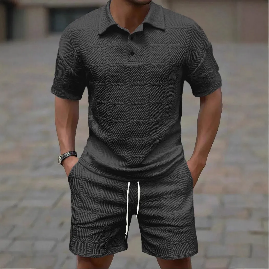 Men Textured Jacquard 2 Piece Matching Set