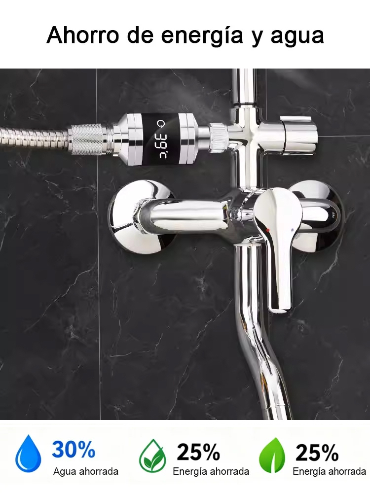 Ducha inteligente con pantalla de temperatura.Agua caliente disponible en sólo tres segundos