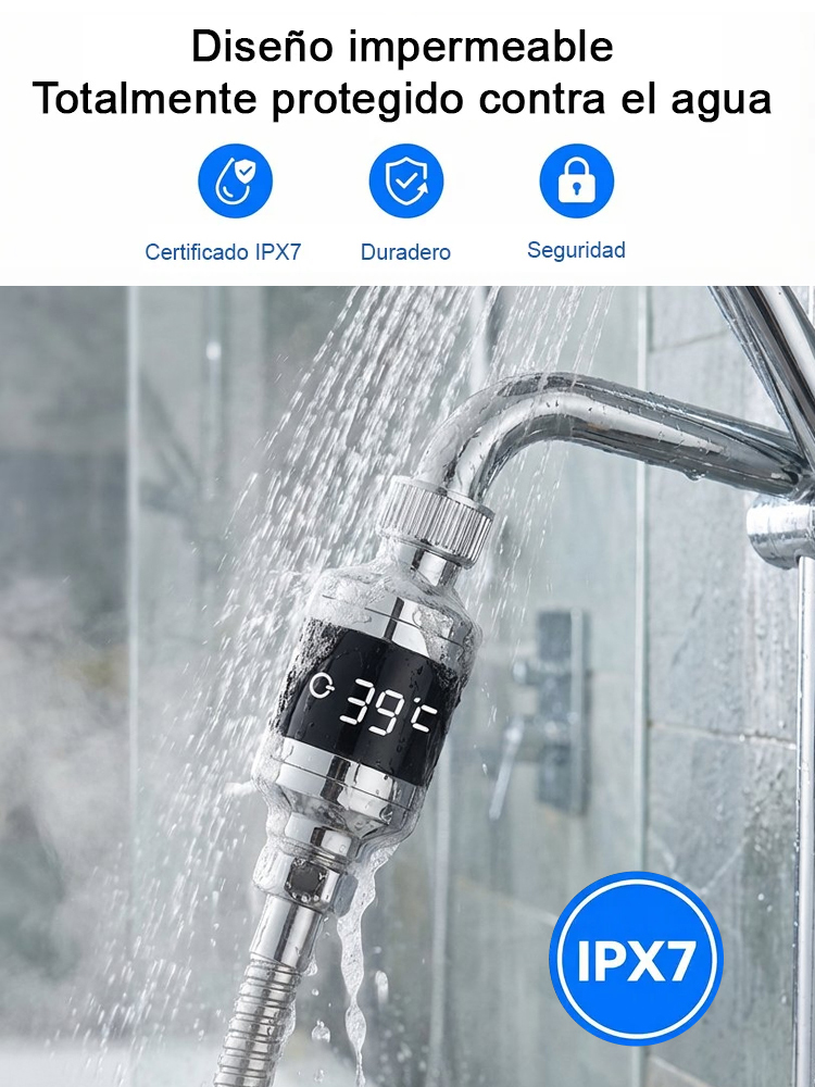 Ducha inteligente con pantalla de temperatura.Agua caliente disponible en sólo tres segundos