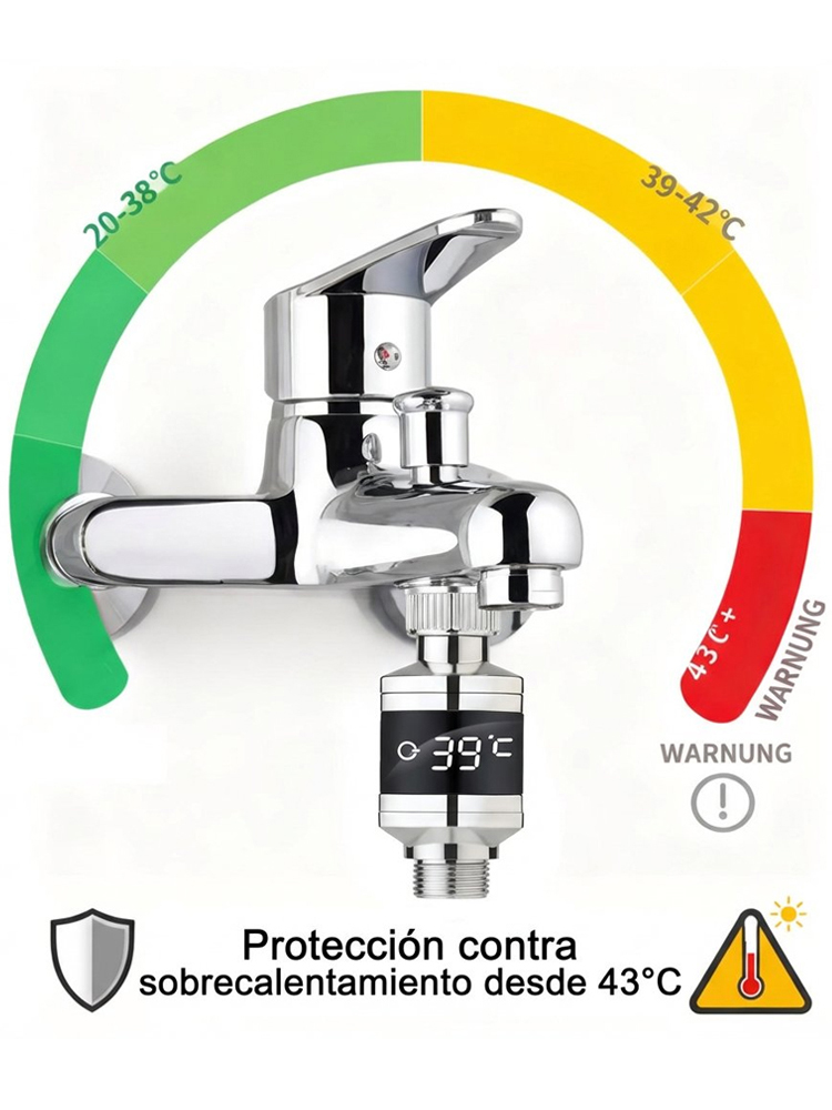 Ducha inteligente con pantalla de temperatura.Agua caliente disponible en sólo tres segundos