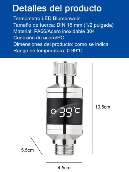 Ducha inteligente con pantalla de temperatura.Agua caliente disponible en sólo tres segundos