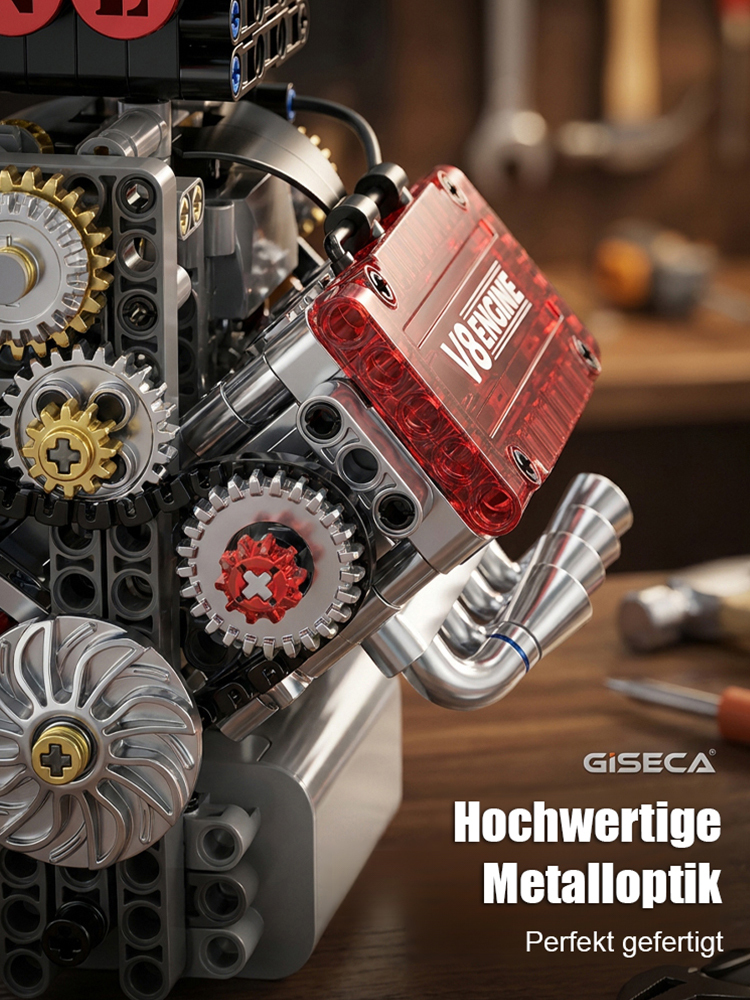 【Echtstartfähiges】Maschinentechnologie-V8-Motorantriebsgruppe ✨️1:16 Maßstab, 8 Zylinder & CNC Präzision – Nicht nur Modell, sondern echter laufender Motor🎇