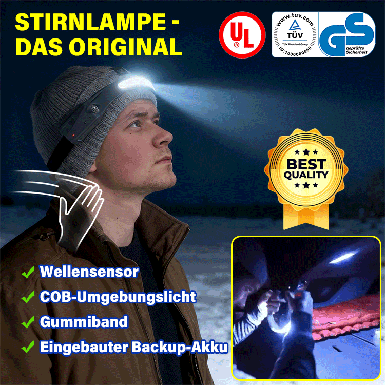 【Unverzichtbar für zu Hause】Berührungsloses, sensorgesteuertes, multifunktionales Outdoor-Stirnlampe✨️Diese professionelle Stirnlampe eignet sich besser für Outdoor-Abenteuer, Autoreparaturen und Arbeiten bei Nacht.