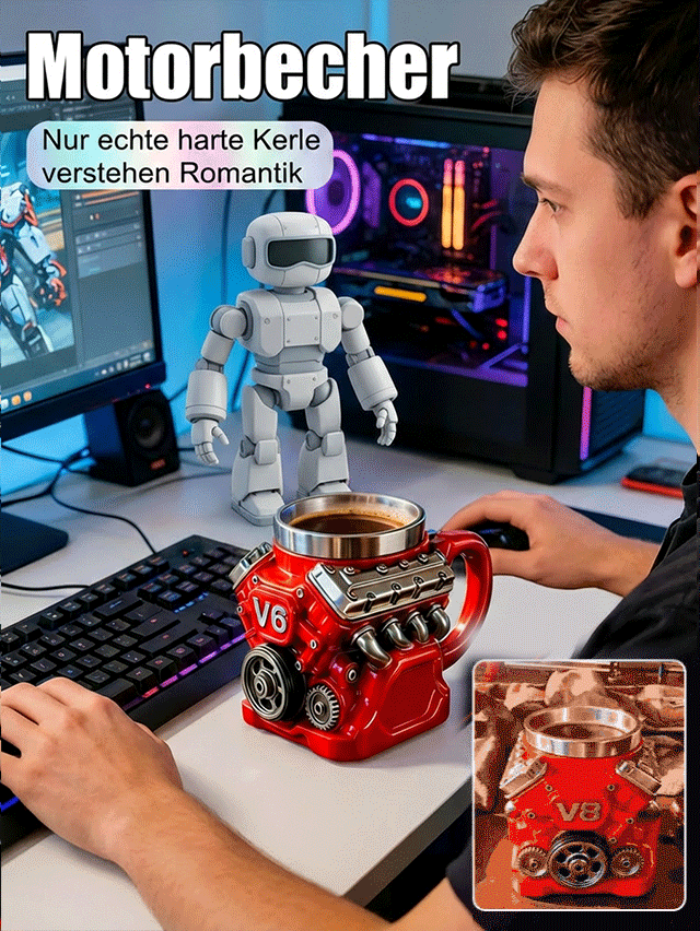 V8-Motor-Tasse Dekorative Tasse✨️1:16 scale, meticulously replicating real engine details—from cylinders to valve textures.🌟