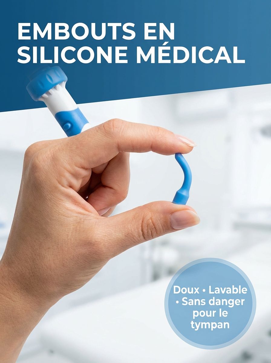  Éliminez jusqu’à 95 % du cérumen grâce à une aspiration douce et contrôlée en 60 sec chrono 