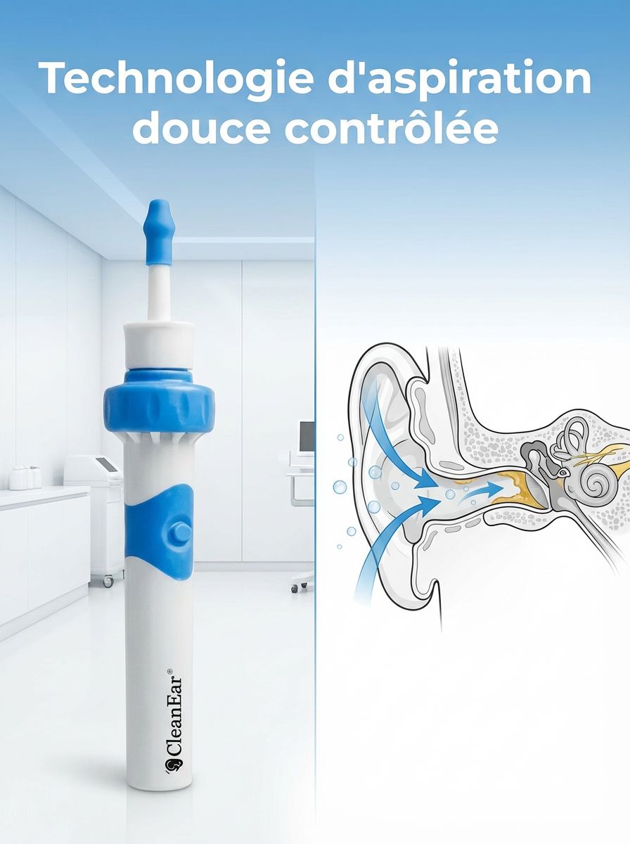  Éliminez jusqu’à 95 % du cérumen grâce à une aspiration douce et contrôlée en 60 sec chrono 