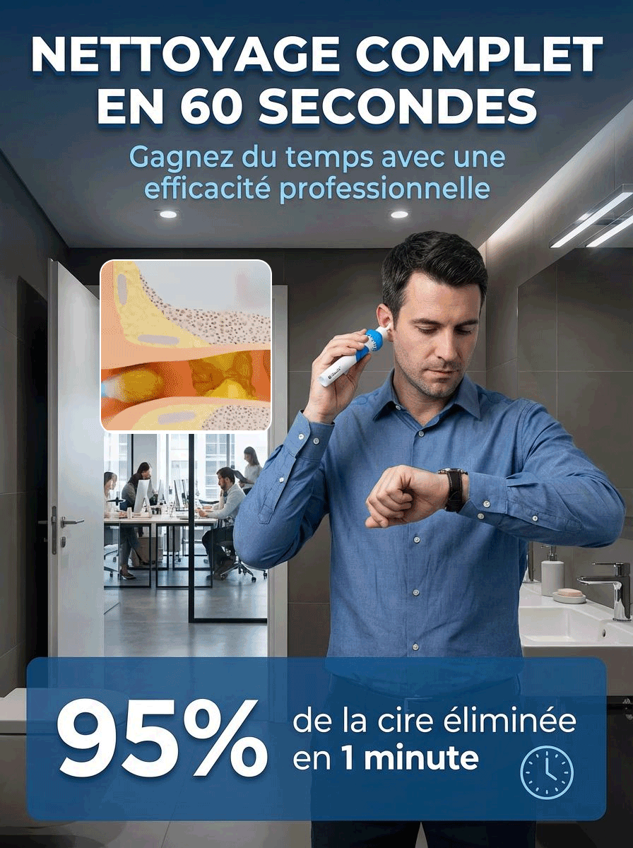  Éliminez jusqu’à 95 % du cérumen grâce à une aspiration douce et contrôlée en 60 sec chrono 