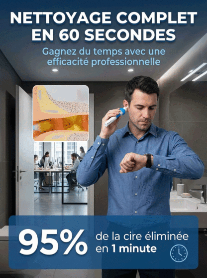  Éliminez jusqu’à 95 % du cérumen grâce à une aspiration douce et contrôlée en 60 sec chrono 