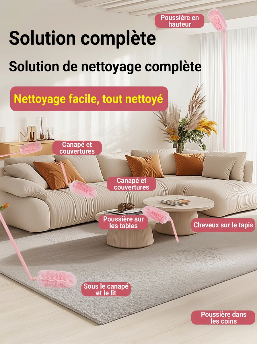 Le ménage enfin sans effort : ce plumeau 360° nettoie tout en un seul passage.