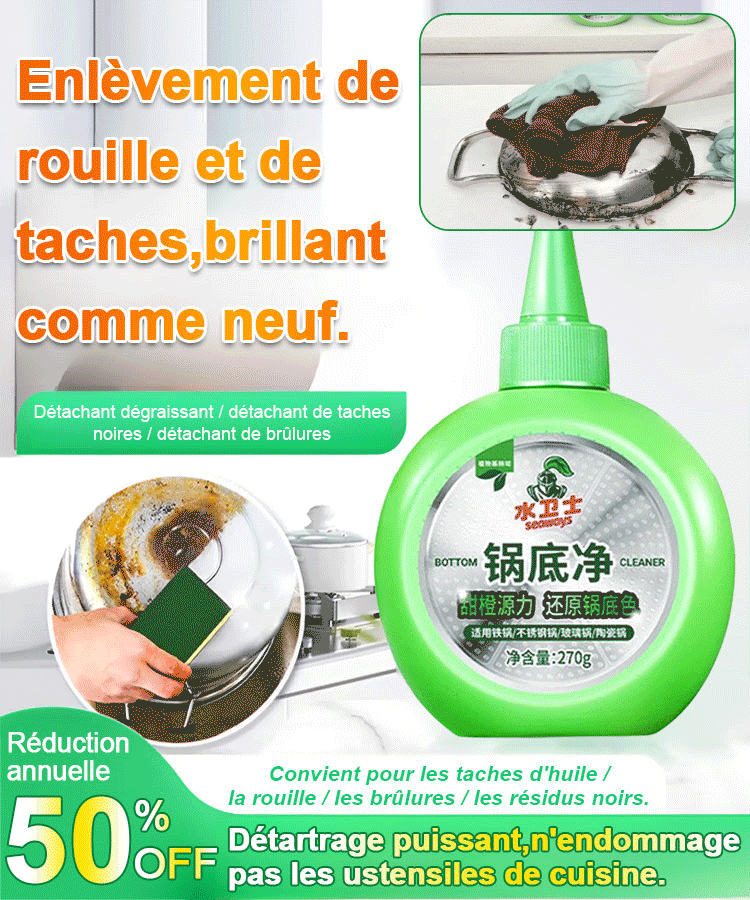 🔥Efficace pour éliminer les saletés tenaces, nettoie en un seul passage [Nettoyant pour fond de casserole]