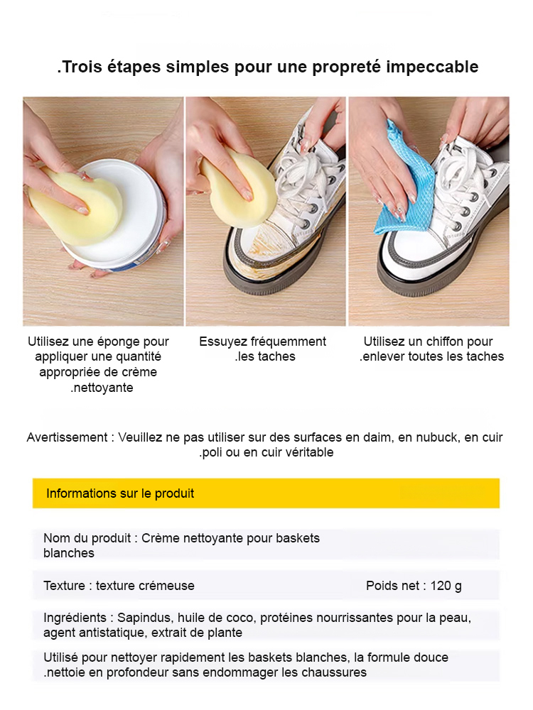 Effaceur de Taches pour Chaussures Blanches, Nettoyage Facile et Rapide