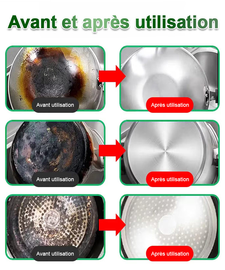 🔥Efficace pour éliminer les saletés tenaces, nettoie en un seul passage [Nettoyant pour fond de casserole]
