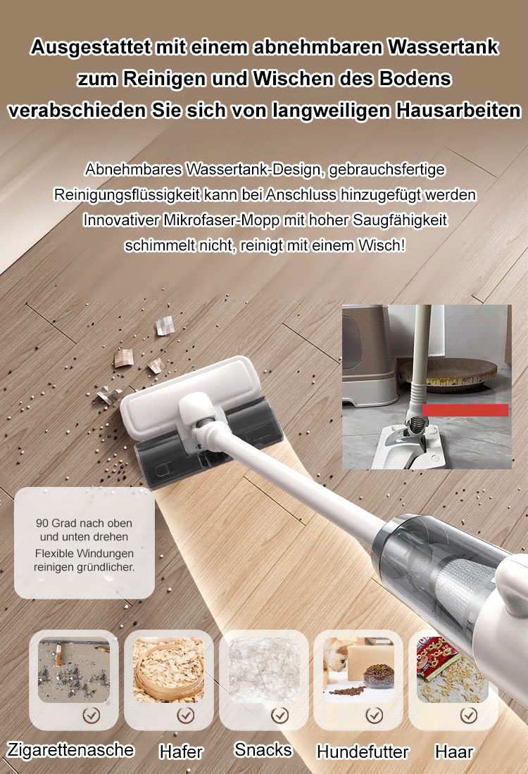 【Kabelloser Saug- und Wischroboter】Starke Saugkraft für Milbenentfernung und Bodenreinigung