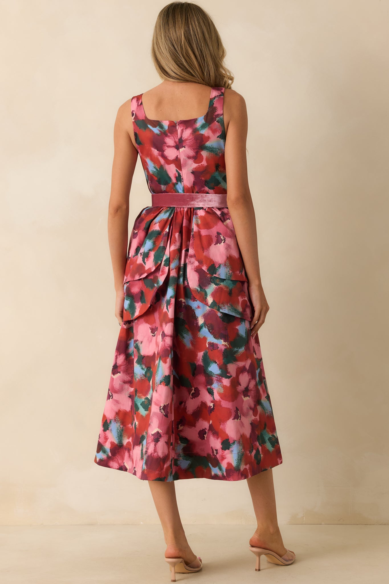 Prosperina Diana Pink Multi Floral Print Cotton Belted Midi Dress
